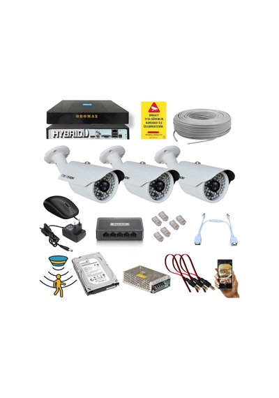 3 Kameralı Set - 5 Mp 1940p Sensör 6 Megapiksel Sony Lens Metal Kasa Ip Güvenlik Kamerası Seti