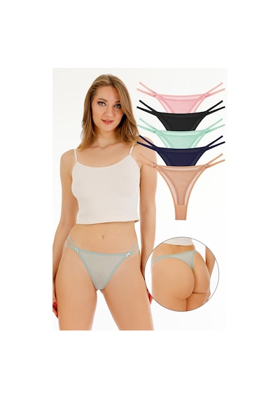 Sensu Kadın Tül Detaylı Beli Ipli Tanga 5'li Külot Set - Kts4003 Karışık