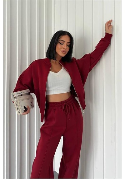 Dip Moda Kadın Pamuklu Kışlık Sweat Pantlon Eşofman Takımı Dpgts018 Bordo