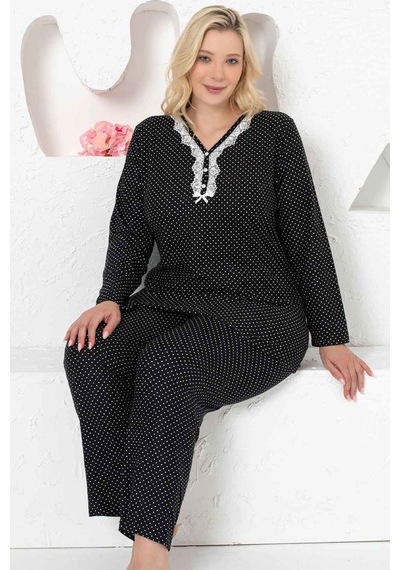 Alimer Kadın Siyah Süet Büyük Beden Pijama Takımı Edy2750ukb-s Siyah