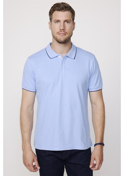 Tudors Erkek Polo Yaka Slim Fit Yaka Ve Kol Şeritli Pike Mavi Tişört-27646-Mavi