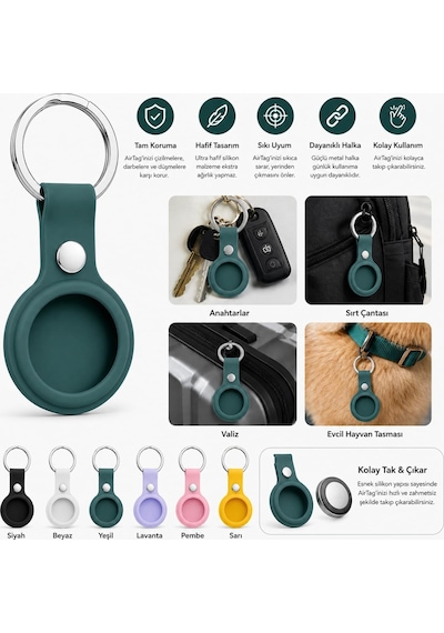 Airtag İle Uyumlu Silikon Anahtarlık Kılıfı A020 Darbe Emici Koruma Metal Halkalı Tracker Holder Çizilmeye Dayanıklı Çanta Bavul Anahtar Evcil Hayvan Takibi Koruyucu Kılıf Haki 1 Adet
