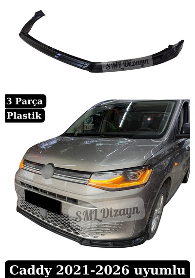 Volkswagen Caddy 2021-2026 Uyumlu Ön Lip - 3 Parça Parlak Siyah Plastik Karlık