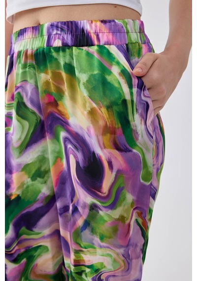 Vitrin Batik Desen Beli Lastikli Pantolon Mor