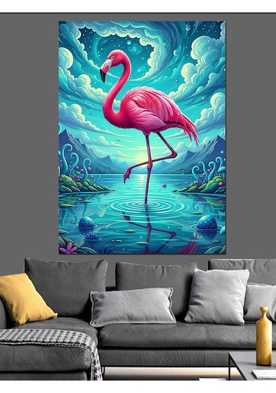 Ahşap Tablo Pembe Flamingo Su Sanatı İnsan Figürlü Tablolar
