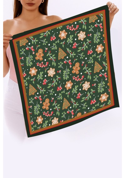 Tarzını Seç Yeni Sezon Yılbaşı Desenli Bandana Fular Yeni Yıl Hediyesi Şal Estascarf 70x70 Cm Kırmızı