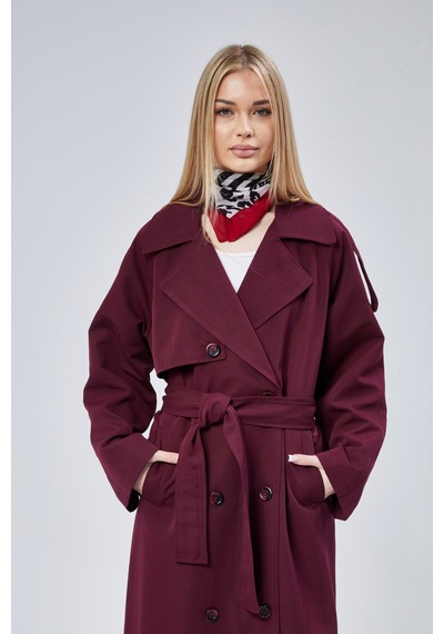 Kadın Oversize Astarlı Uzun Trençkot Taş