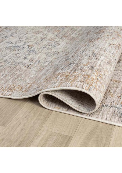 Açık Bej Gri Turuncu Detaylı Soyut Eskitme Halı Dk10205bp