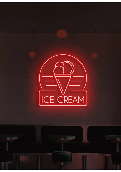 Ice Cream Yazılı Ve Şekilli Neon Tabela Kırmızı