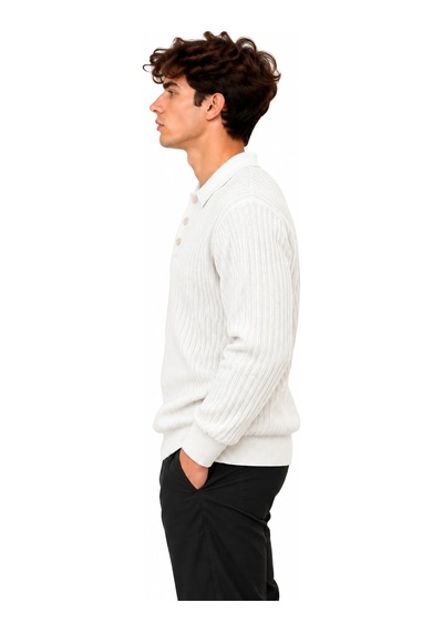 Erkek Polo Yaka Uzun Kollu Standart Fit Kalıp Kazak 27001 Beyaz