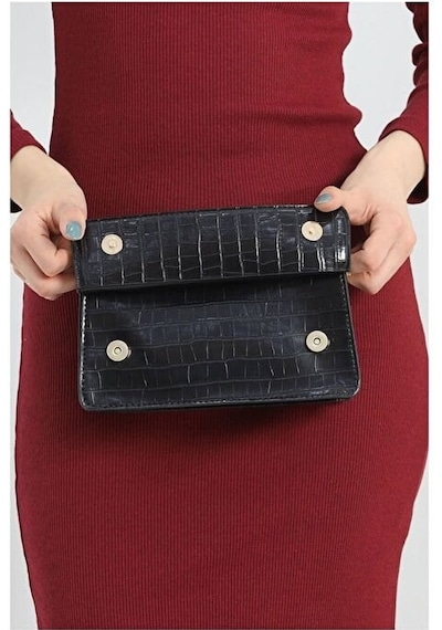 Lovelystore Kroko Desenli 3 Gözlü Günlük Kadın Mini El & Omuz Çantası 24x12 Siyah