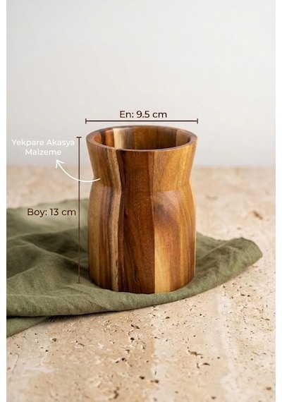 Akasya Ahşap Kaşıklık 13x9.5 Cm - Tezgah Üstü Spatula Kepçe Standı Ve Dekoratif Vazo