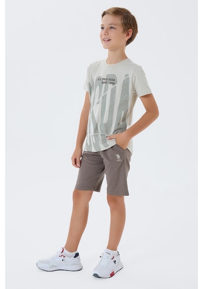 U.s. Polo Assn. 2429 %100 Pamuk Cepli Erkek Çocuk Şort Pijama Takım Bej