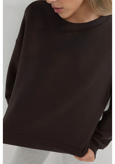 Hiccup Busem Rahat Kesim Bisiklet Yaka Modal Sweatshirt Kahve Kahvesi