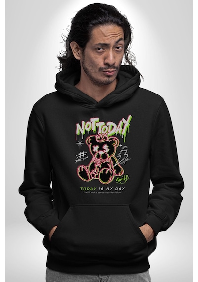 Bugün Değil Kadın Erkek Siyah Kapüşonlu Sweatshirt Hoodie Siyah
