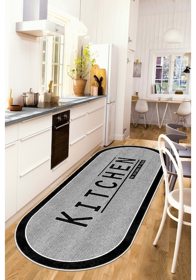 West Home Dijital Baskı Yıkanabilir Kaymaz Taban Leke Tutmaz Oval Mutfak Halısı Salon Halısı Ve Yolluk Wh 561 Grey Oval