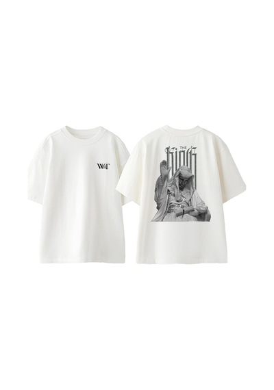 Thewert The King Tasarım Sırt Baskılı Pamuk Beyaz Oversize T-shirt