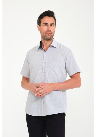 Klasik Kısa Kol Keten Cotton Garneli Hediye Kutulu Erkek Gömlek Fs-000748 - Gri-1676