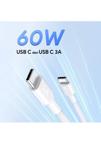 Cab272 3a Type-c To Type-c Pvc Örgü Başlıklı Data Ve Şarj Kablosu - 1 Metre - Dayanıklı