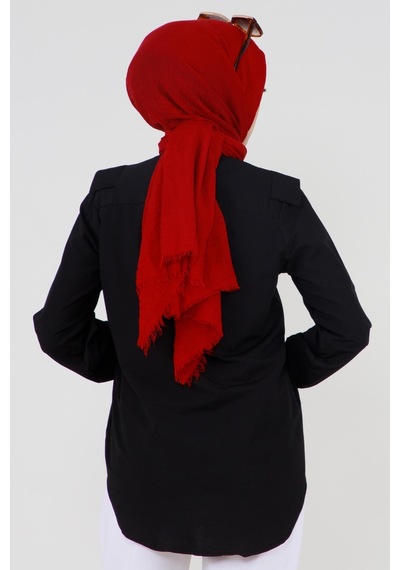 Sevitli Yakası Kat Detaylı Poplin Tunik-siyah-3518-siyah Siyah