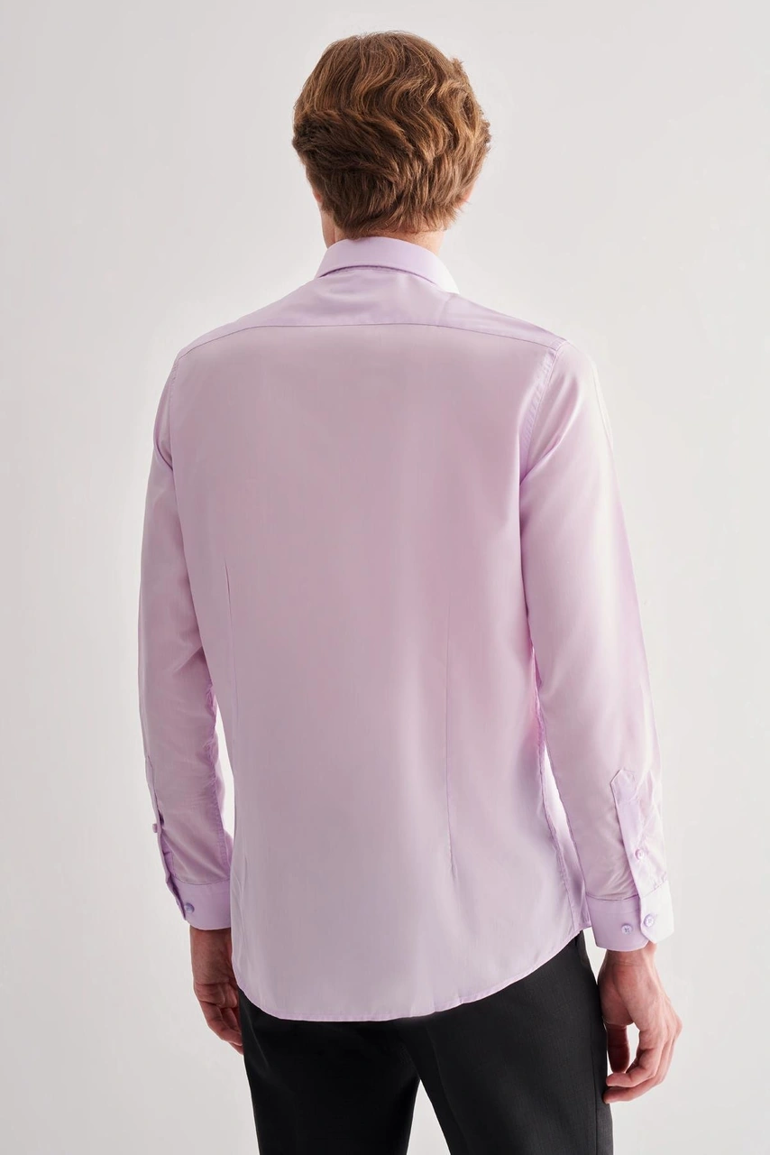 İmza Lila Yarım İtalyan Yaka Uzun Kol Slim Fit Pamuklu Gömlek 1004255180 Lila