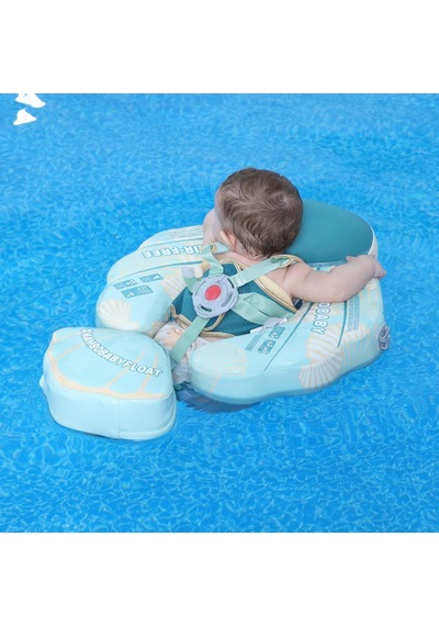 Mambobaby Yüzme Simidi - Green Seashell, Emniyetli, Gölgelikli Ve Ayak Destekli