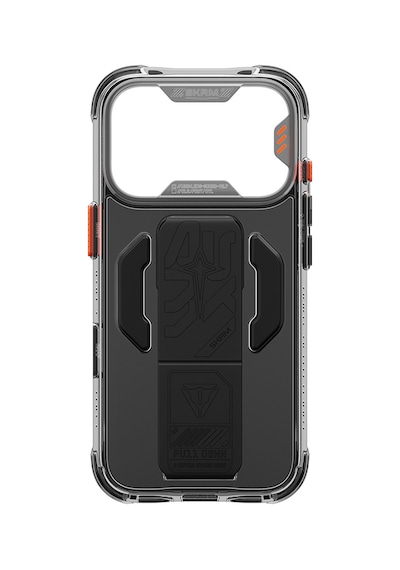 Apple Uyumlu iPhone 18 Pro Kılıf M-safeli Teknoloji Desenli Skinarma Helio Ce Mag Charge Standlı Kapak Füme