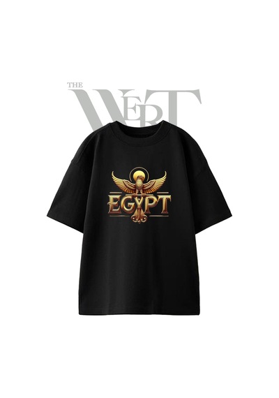 Thewert Egypt Horus Tasarım Baskılı Ünisex Siyah Oversize T-shirt