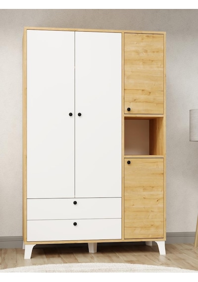 Kuzeylife 4 Kapaklı 6 Raflı Ekstra Derin Gardrop-52 Cm Derinlik Beyaz