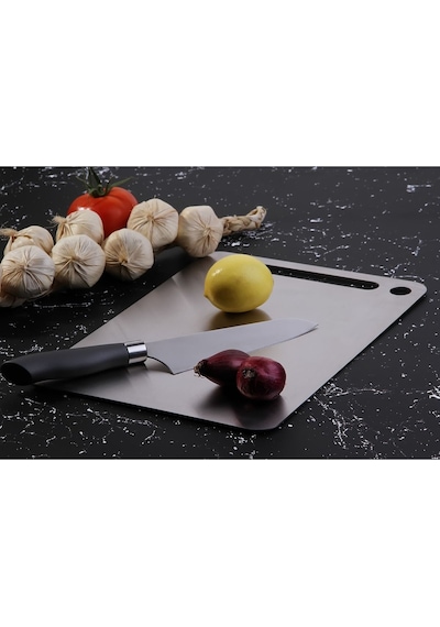 Lüx 34x24 Cm Paslanmaz Çelik Silikonlu Kesim Panosu Metalik