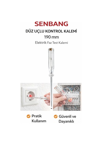 Senbang Düz Uçlu Kontrol Kalemi 190 Mm Şeffaf Saplı Elektrik Test Tornavidası