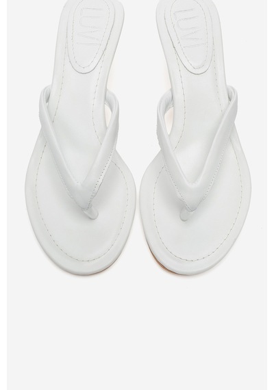 Luvi Shoes Norell Beyaz Cilt Parmak Arası Kadın Topuklu Terlik
