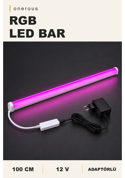 Onerous 100 Cm 12v Rgb Led Bar, Bluetooth, Adaptörlü, Yapışkanlı Çok Renkli