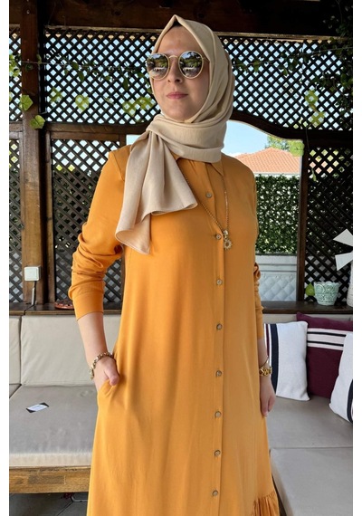 Rabia Şamlı Süreyya Gömlek Elbise Hardal Sarısı Normal