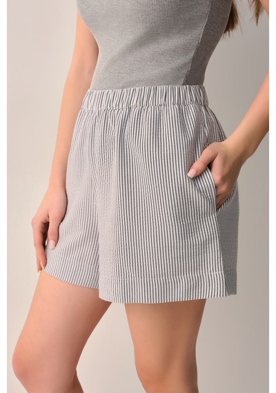 Suwen Cool Atlet Şort Pijama Takımı Sh26555667s1304 Gri Çizgi Desenli