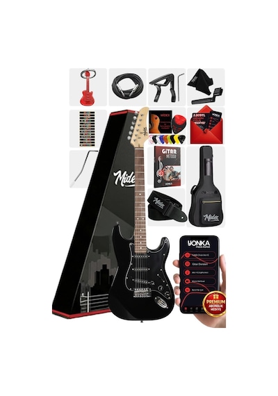 Midex RPH-30BK Gül Klavye Strat Kasa SSS Elektro Gitar Seti