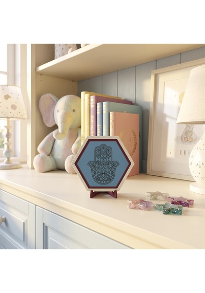 Minimalist Hamsa Tasarımlı Masaüstü Aksesuarı, Çalışma Masalarınıza Huzur Ve Estetik Katan Şık Obje 10x10 Cm, Gök Mavi