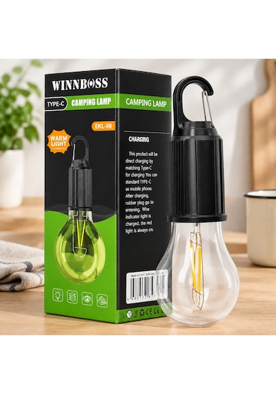 Usb Şarjlı Rustik Kamp Lambası - 3 Kademe, Mandallı Askılı