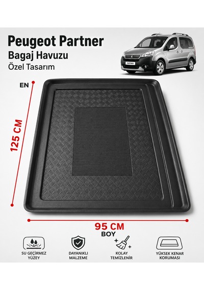 Peugeot Partner Bagaj Havuzu İnce Tip Kaymaz Ve Su Geçirmez Özel Tasarım