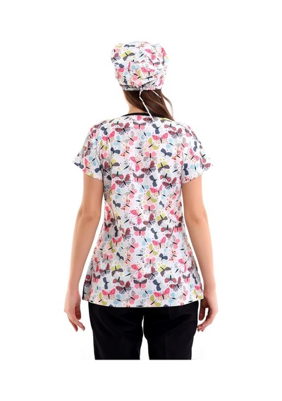 Yarasa Kol Dijital Unisex Desenli Üst - 6527 Beyaz Kelebek