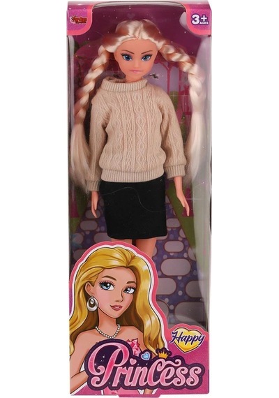 Good Girl Örgü Saçlı Kazaklı Model Oyuncak Bebek 30 Cm - Kış Serisi Tarz Bebekler Krem/gri Bej