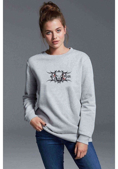 No Fear Pitbull Baskılı Gri Kadın Sweatshirt