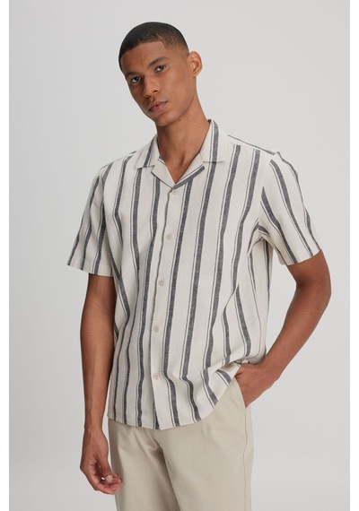 Lee Erkek Loose Fit Rahat Kesim Kısa Kollu Gri Çizgili Gömlek - L241478