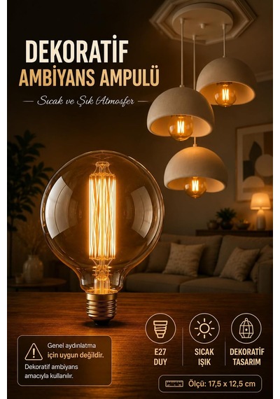 G125 Glop 60w Dimmer Özellikli Halojen Ampul, E27 Duy, Dekoratif