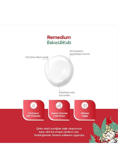 Remedium Babies & Kids Pişik Önleyici Onarıcı Bakım Kremi,%10 Çinko İçerikli, Vegan, 50 Ml
