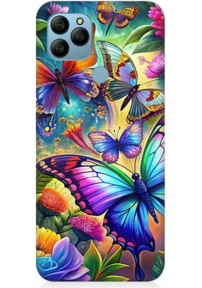 General Mobile Gm 21 Uyumlu Çiçekler Arasında Kelebekler Desenli Silikon Kılıf Çok Renkli