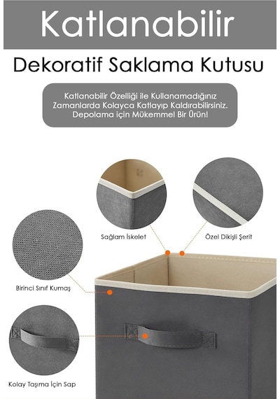 5'li Dolap Içi Düzenleyici , Çamaşır Oyuncak Saklama Kutusu Sepet Organizer 33x30x30 Gri
