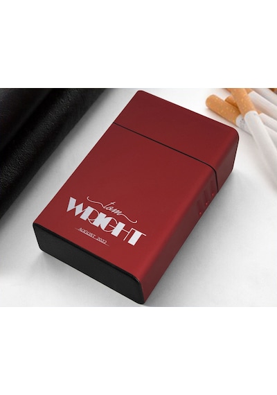 Bk Gift Kişiye Özel İsimli Tarihli Kırmızı Metal Sigara Tabakası 12