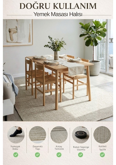 Yemek Masası Altı Halısı Dikdörtgen Dekoratif İnce Yıkanabilir Modern Salon Halısı Porlo Kahverengi