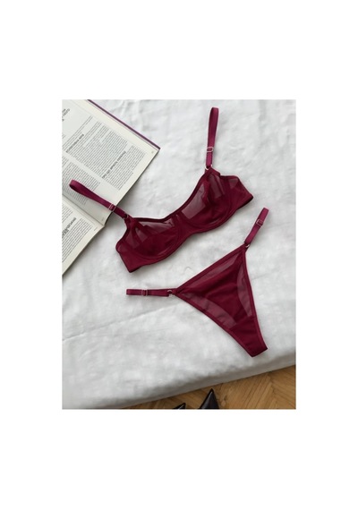La Linaa Kadın Tül Tanga Külotlu Sütyen Takım Bordo - 606416733 Bordo